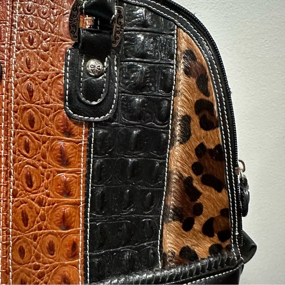 Patchwork Style Handbag Shoulder Bag Brown Black - Picture 6 of 13